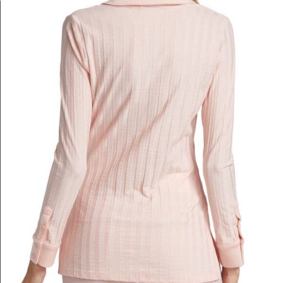 FLAWED JONATHAN SIMKHAI STANDARD Cal Compact Rib-Knit Polo Shirt Rosebud Small - Picture 2 of 8